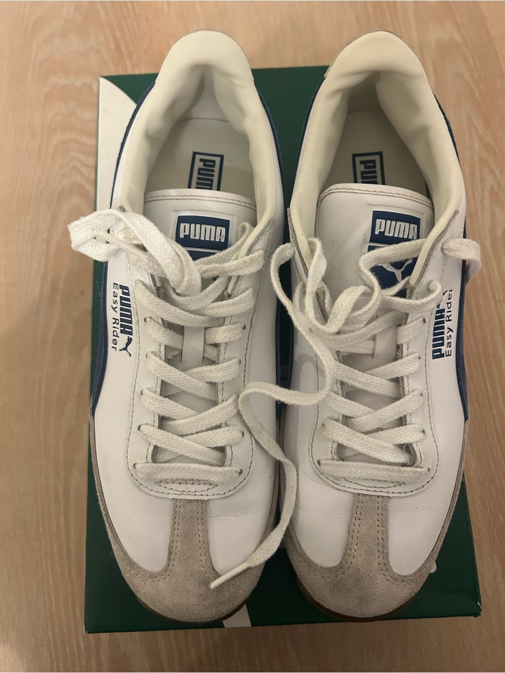 Puma Men’s White & Blue Easy Rider Sneakers with Beige Suede Toe